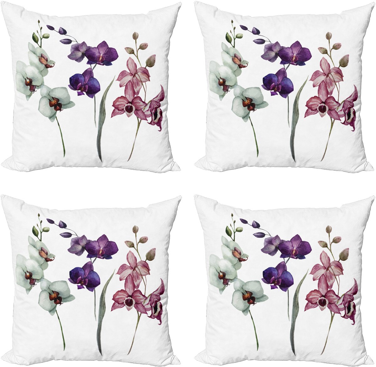 ABAKUHAUS Aquarel Sierkussen Kussenhoes 4er Set, blühend Umwelt, Modern Accent Dubbelzijdige Digitale Print, 40 x 40 cm, Crème Violet Getrocknete Rozen