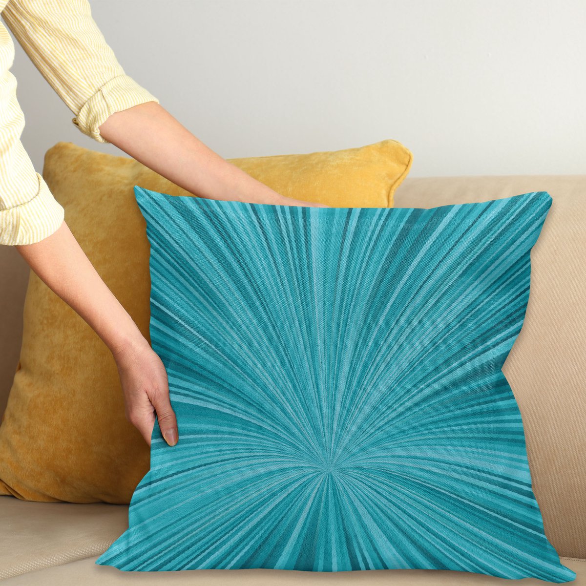 ABAKUHAUS Teal Kussenhoes, Abstract Vortex Ontwerp, Digitale Print, Waterbestendig, Kleurecht, Wasbare Kussenhoes met Ritssluiting, 50 x 50 cm, Turquoise Teal