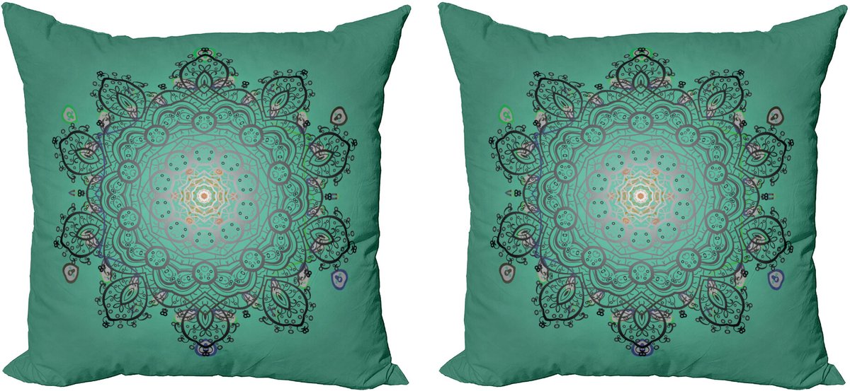 ABAKUHAUS grüne Mandala Sierkussenhoes Set van 2, Bloemen-Blüte, Modern Accent Dubbelzijdige Digitale Print, 50x50, Meerkleurig