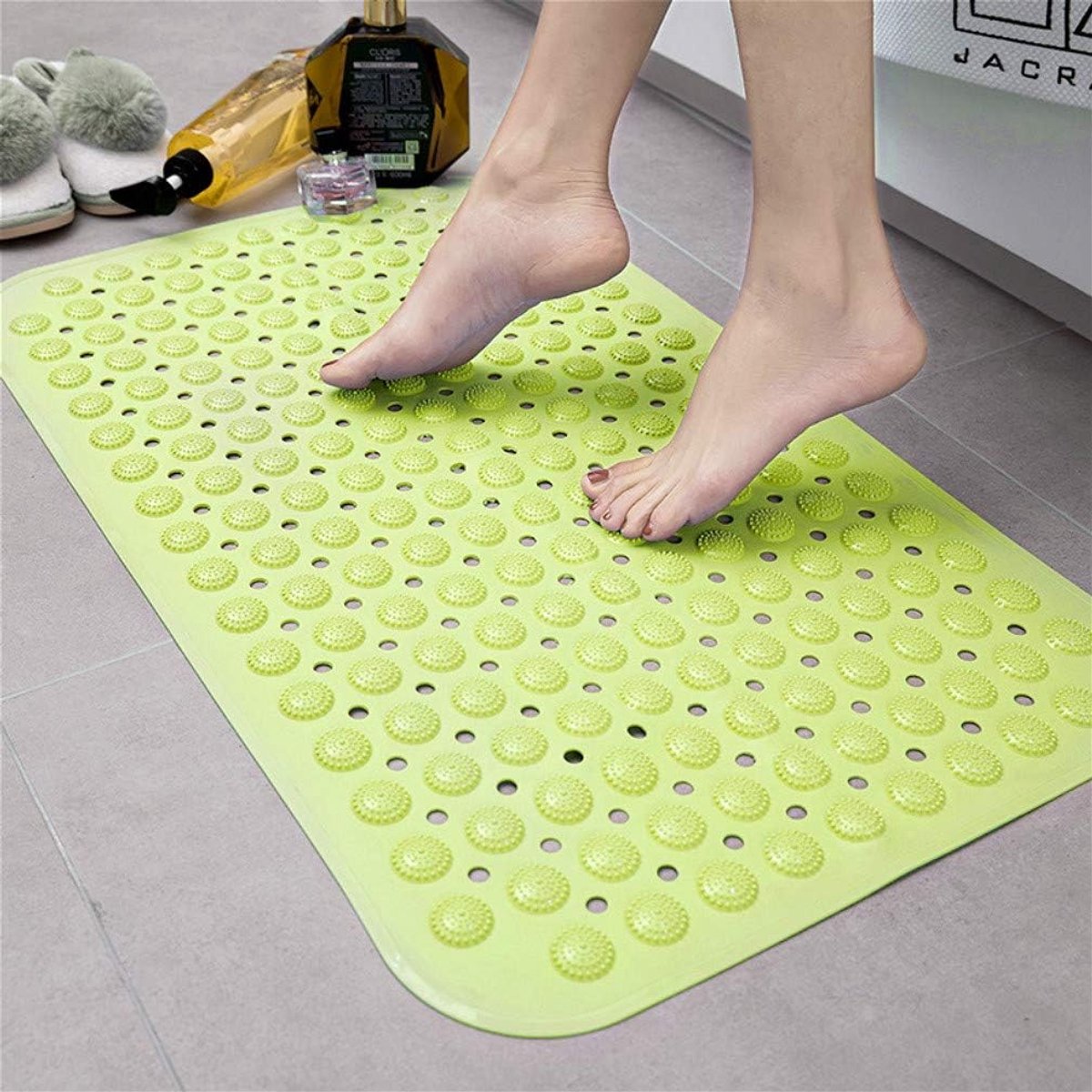 Anti-schimmel douchemat of badkamer antislip-mat, geschikt voor kinderen en ouderen, met zuignap en afvoergat, 57 * 89cm, grijs