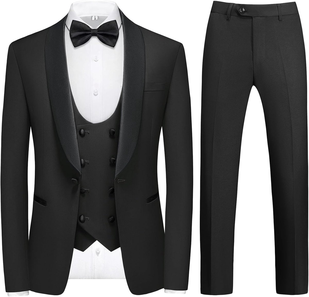 slimfit, 4-delig, bruiloft, smoking, een knopen, voor bal, herenpak, colbert vest, broek met vlinderdas