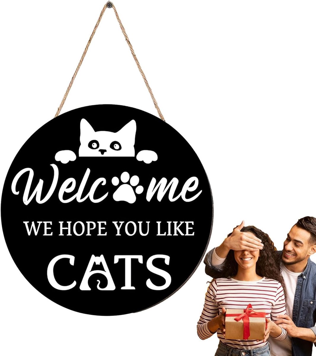 Welkomstbord voor het thema van de voordeurkat, welkom hoop dat je