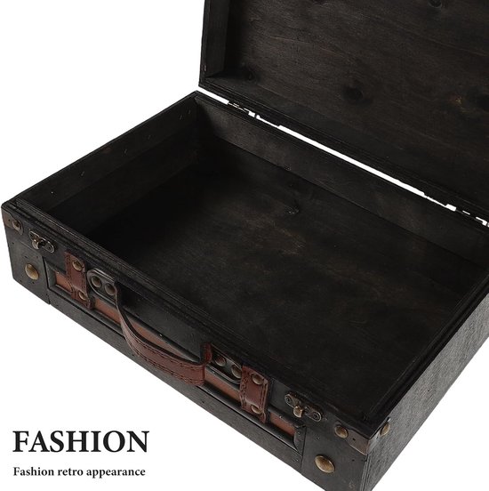 Houten schatkist - Decoratieve opbergdoos - Retro houten koffer met handvat - voor souvenirs Antieke koffer Piratenkist voor feestaccessoires — afbeelding 5