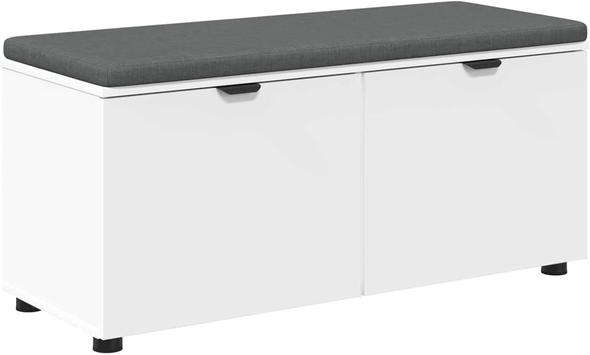 Gangbank met kussen met plank met deur wit 100 x 38 x 46 cm, zitbank schoenenbank entree bank voor entree woonkamer hal 891488
