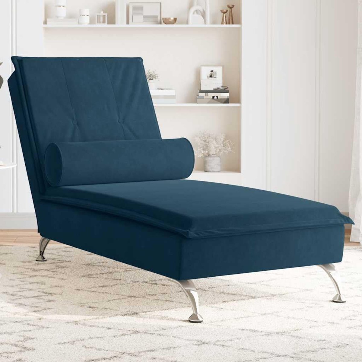 Chaiselongue met massagefunctie, fluwelen ligstoel, blauw