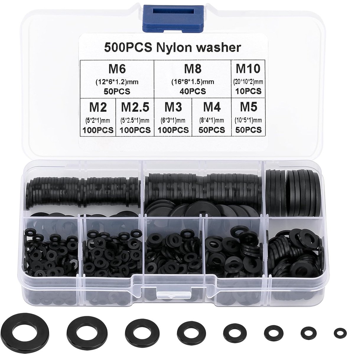 Ringen, assortiment, 500 stuks, metrisch kunststof sluitringen, kit M2-M10, hydraulische isolatieafdichting voor reparaties, fabriek, huisdecoratie (zwart)