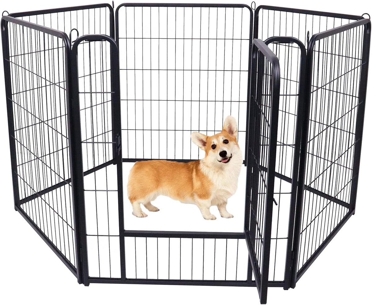 6-delige puppy uitloop hondenhek met deur puppy loopstal 65 x 80 cm looprooster dierenloopstal vrijloopgebied omheining puppy hek hondenuitloop vrijloopgebied hek loopstal voor hond