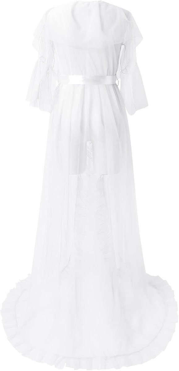 Tule badjas voor dames, lange snit, nachtjurk, bruidsjurk, transparante lingerie, vrouwelijke badjas, elegante huiskleding, kanten versiering, zachte stofkwaliteit — afbeelding 4