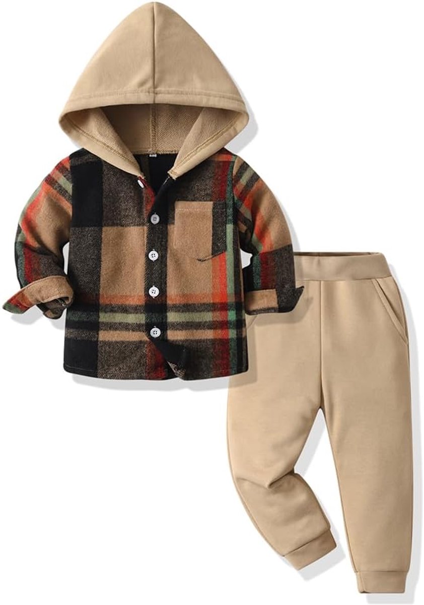Kledingset voor peuters, baby, jongens, outfit, 2 stuks, katoen, plaid, jongens, hoodie, hemd, top, broek, set, klein jongenspak, kinderen, trainingspak