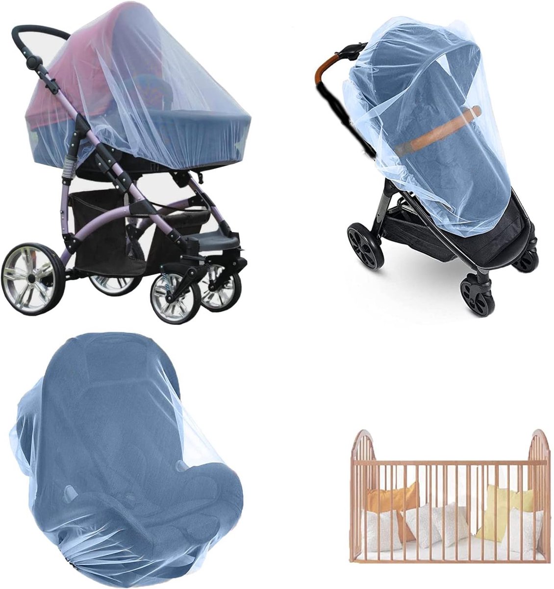 Klamboe voor kinderwagen, universeel, outdoor, muggennet, kinderwagen dankzij fijn netweefsel, scheurvast en wasbaar, ideaal vliegennet, kinderbescherming, blauw