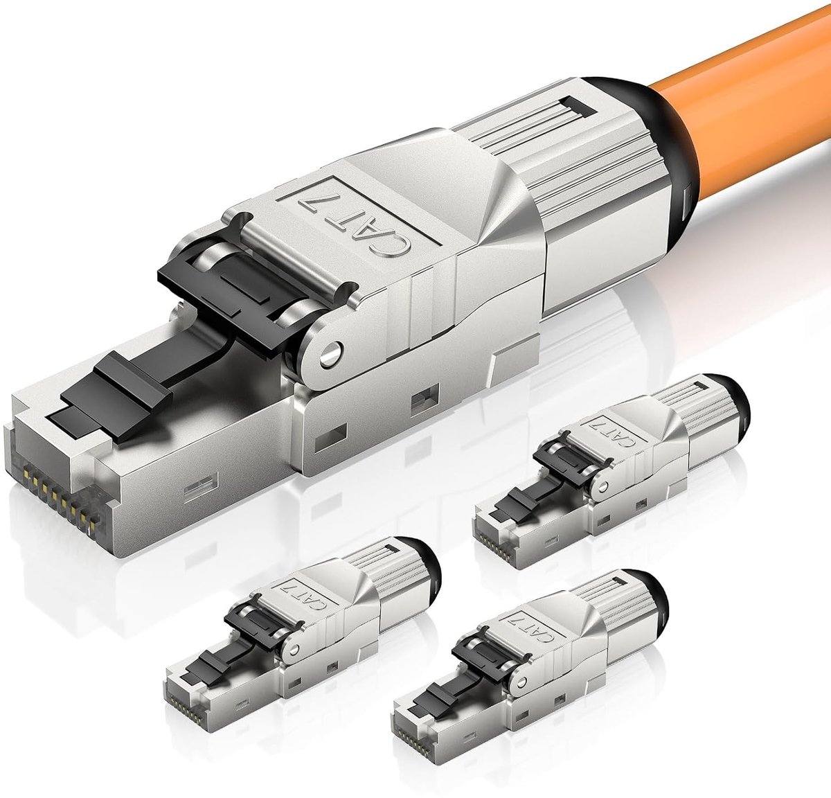Cat7 RJ45-stekker, zonder gereedschap, netwerkstekker, POE voor Cat7, Cat6A, installatiekabel, 10 Gbit/s, afgeschermde LAN-stekker, Cat 7, zonder gereedschap, herbruikbaar, 4 stuks