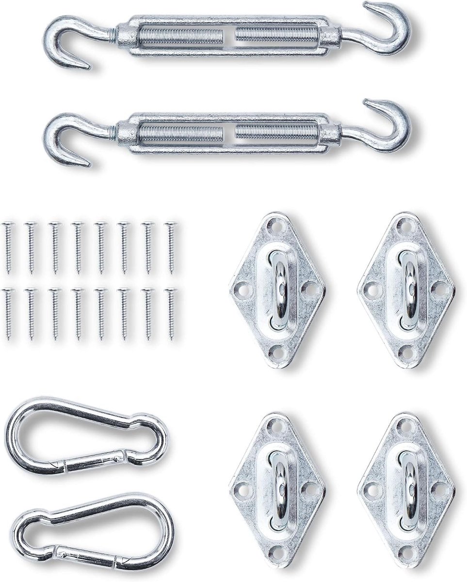 Zonnedoek - zonnescherm bevestiging karabijnhaak spanschroef oogplaatjes fixatieset - eenvoudige montage bevestigingsset montageset accessoire