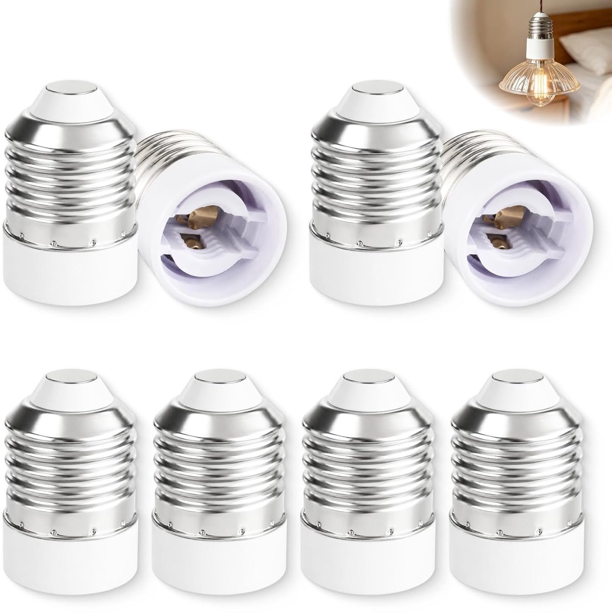 8 stuks E27 naar E14 lampfitting converter, E27 naar E14 adapter lamphouder voor led-halogeenadapter, compacte lampvoet voor flexibele verlichting, thuis, kantoor, werkplaats