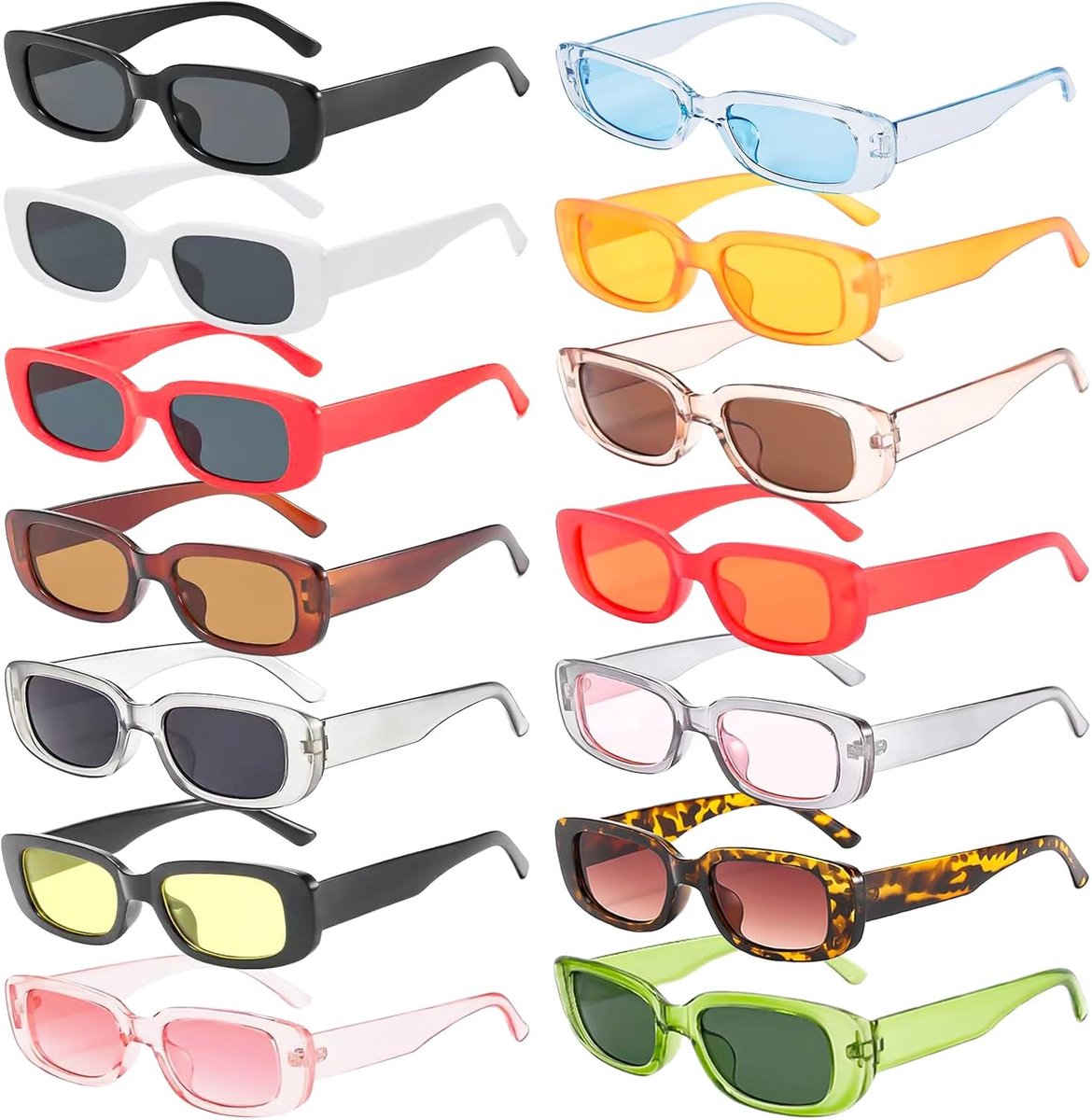 20 stuks vintage rechthoekige zonnebril: jaren 90 retro zonnebrillen set, modieuze retro bril met uv-bescherming, trendy bril voor dames en heren, zonnebril voor feest, verjaardag en concerten