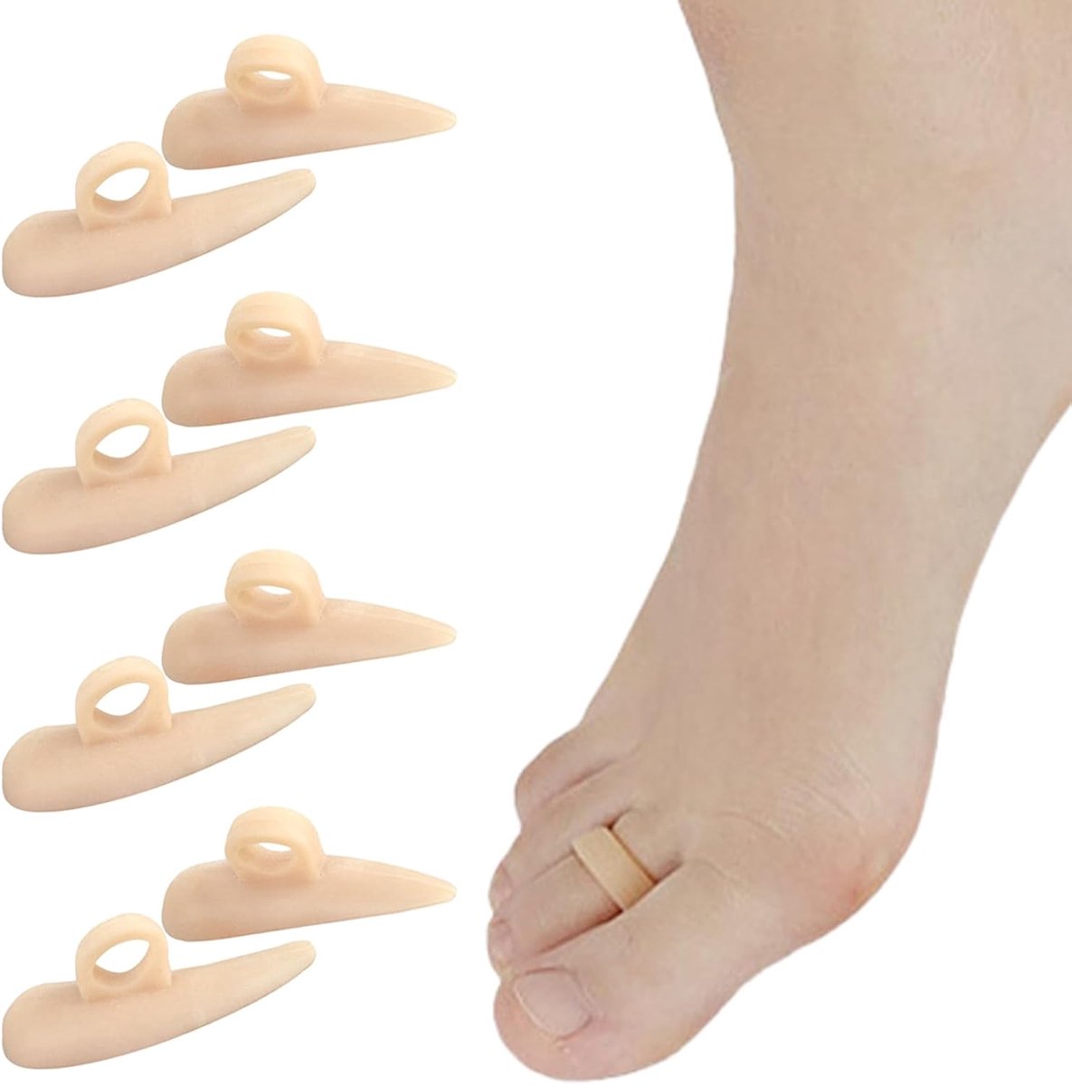 4 paar hamerteenkussens, 4 paar gelkussens voor hamertenen, kussen voor de tenen, voor vrouwen en mannen, vermindert pijn en wrijving voor vrouwen en mannen (beige)