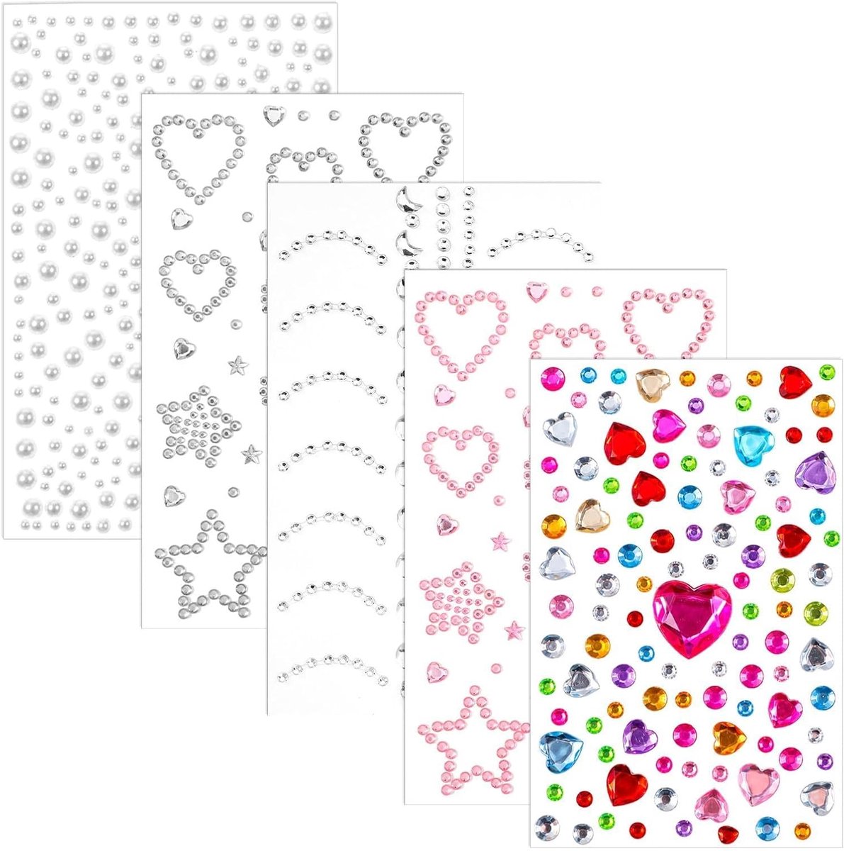 5 vellen zelfklevende strass-stickers, gezichtssieraad voor gezicht, make-up