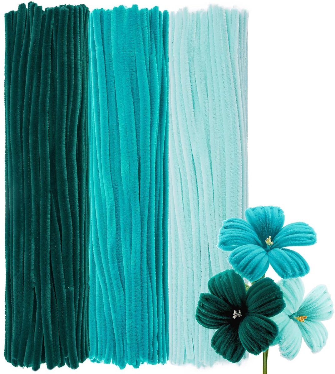 Groen Chenilledraad 300 Stuks, 30 cm Lang en 8 mm Dik, Kleurrijke Pijpenragers Set, 3 Kleuren voor DIY Bloemen, Knutselen met Kinderen, Feestdecoraties & Creatieve Projecten