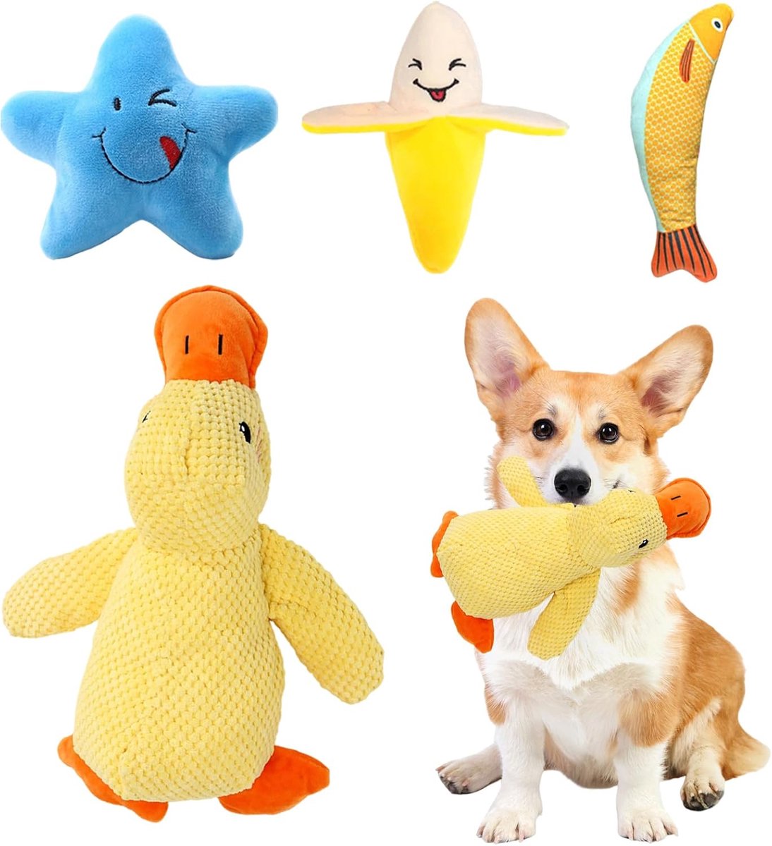 Geel, anti-stress-speelgoed, piepspeelgoed, interactief piepspeelgoed voor kleine en middelgrote honden