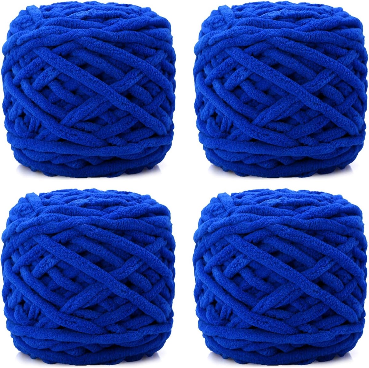 Gebreide Wollen bol, 4 x 100 g, Dikke Wolbol voor Naalden 7-8 mm, Dikke Haakwol, Ideaal Voor Het Breien van Mutsen, Sjaals, Truien en Pantoffels (Koningsblauw)