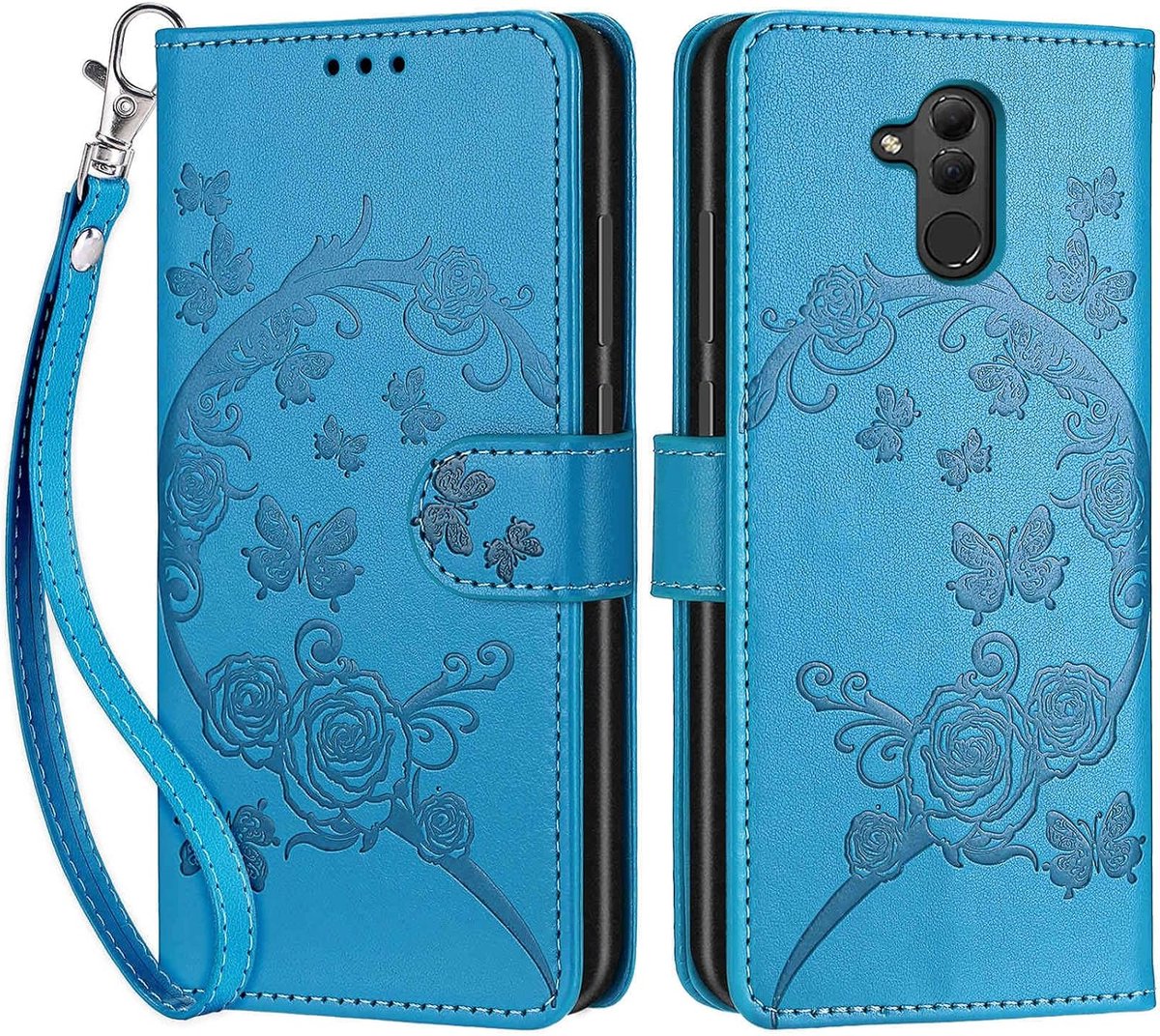 Portemonnee Telefoonhoes voor Huawei Mate 20 lite Bloemen-blauw