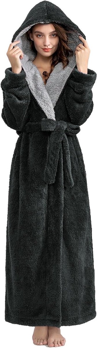 Badjas Lang en Pluizig: Pluche Fleece Badjas zonder Capuchon van Pluche Flanel met Ceintuur - Dik & Comfortabel Huisjas Perfect voor Thuis of als Kerstcadeau