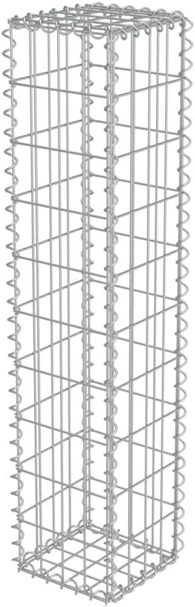 Schanskorf van metaal, verzinkt staal, voor de tuin, voor buiten, decoratie voor de tuin, voor buiten, 20 x 20 x 100 cm, kleur zilver