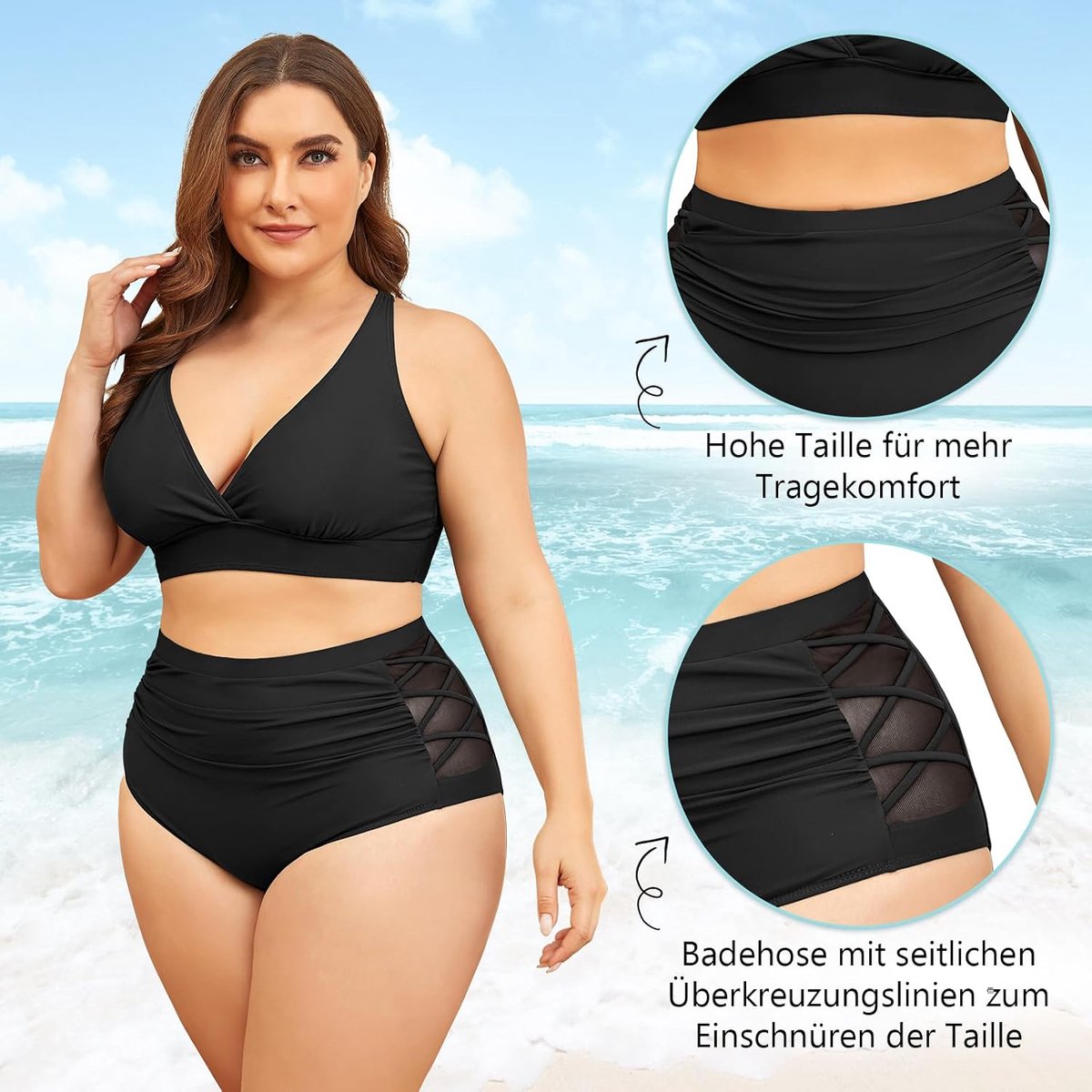 Star Bikini voor dames, buikweg, grote borsten, badpak, V-hals, badmode, buikcontrole, bikiniset, hoge taille