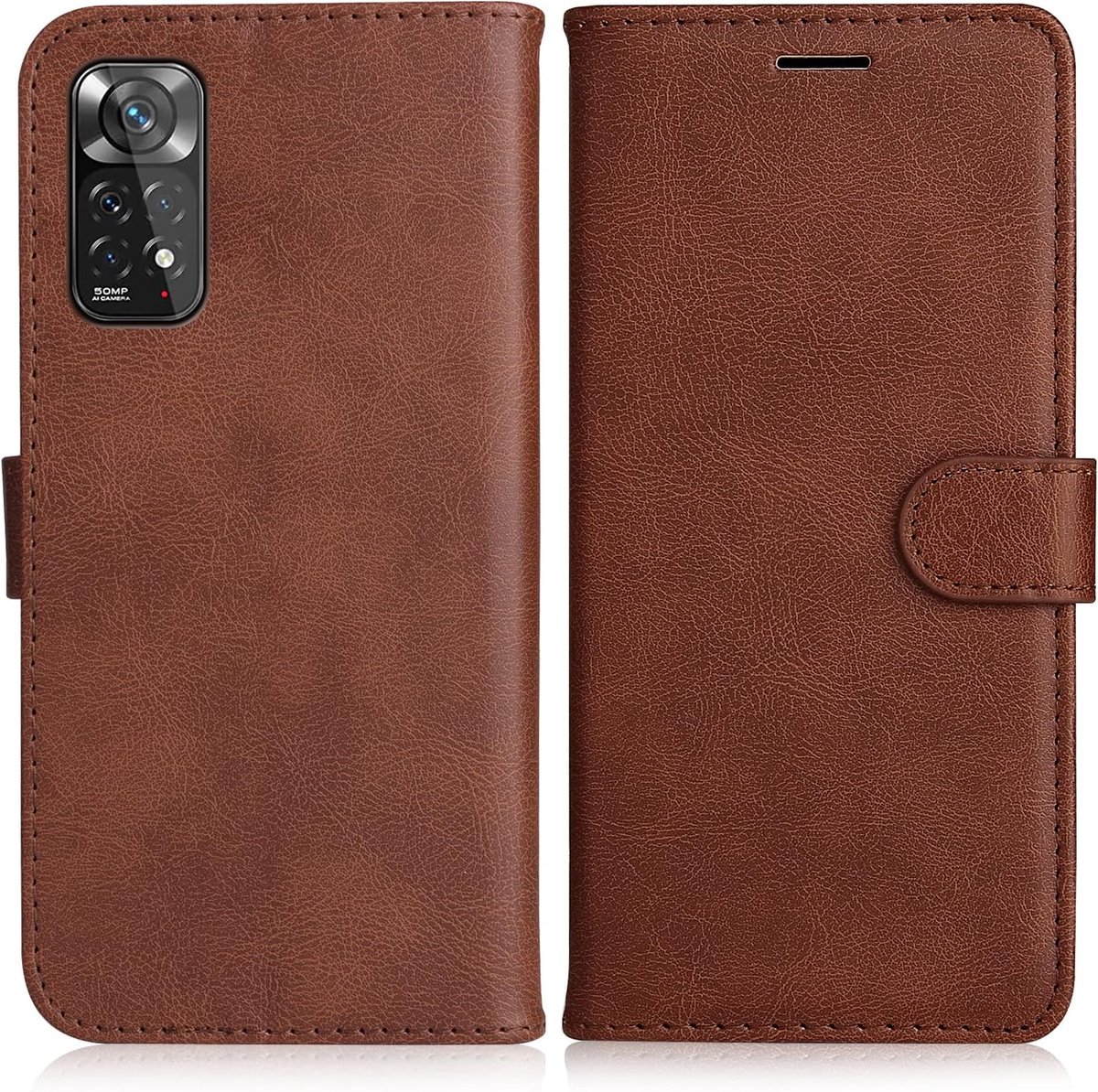 Hoesje voor Redmi Note 11 4G / Note 11S 4G, Magnetisch PU-Lederen Hoesje met Kaartsleuven Kickstand, Portemonnee Hoesje voor Redmi Note 11 4G, Bruin