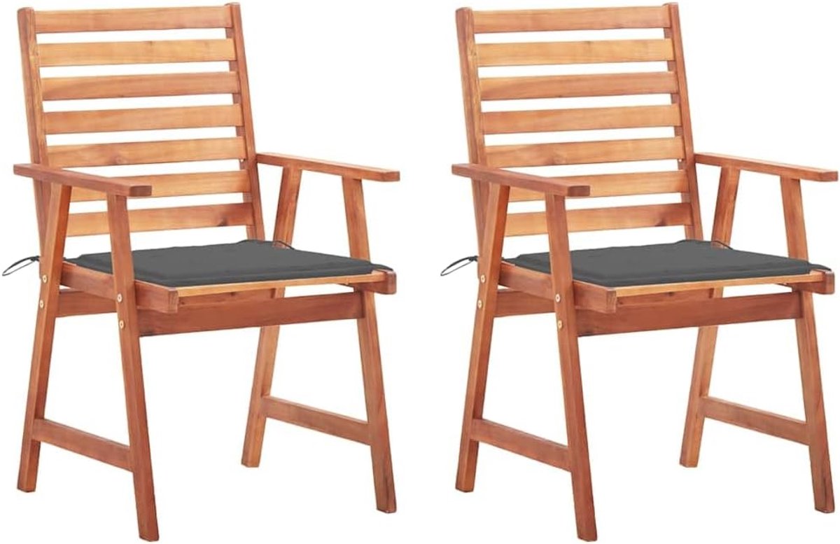 Set van 4 eetkamerstoelen voor buiten, van massief acaciahout, met waterdichte kussens, tuinmeubelen voor terras en binnenplaats, rustiek design met latten en oppervlak