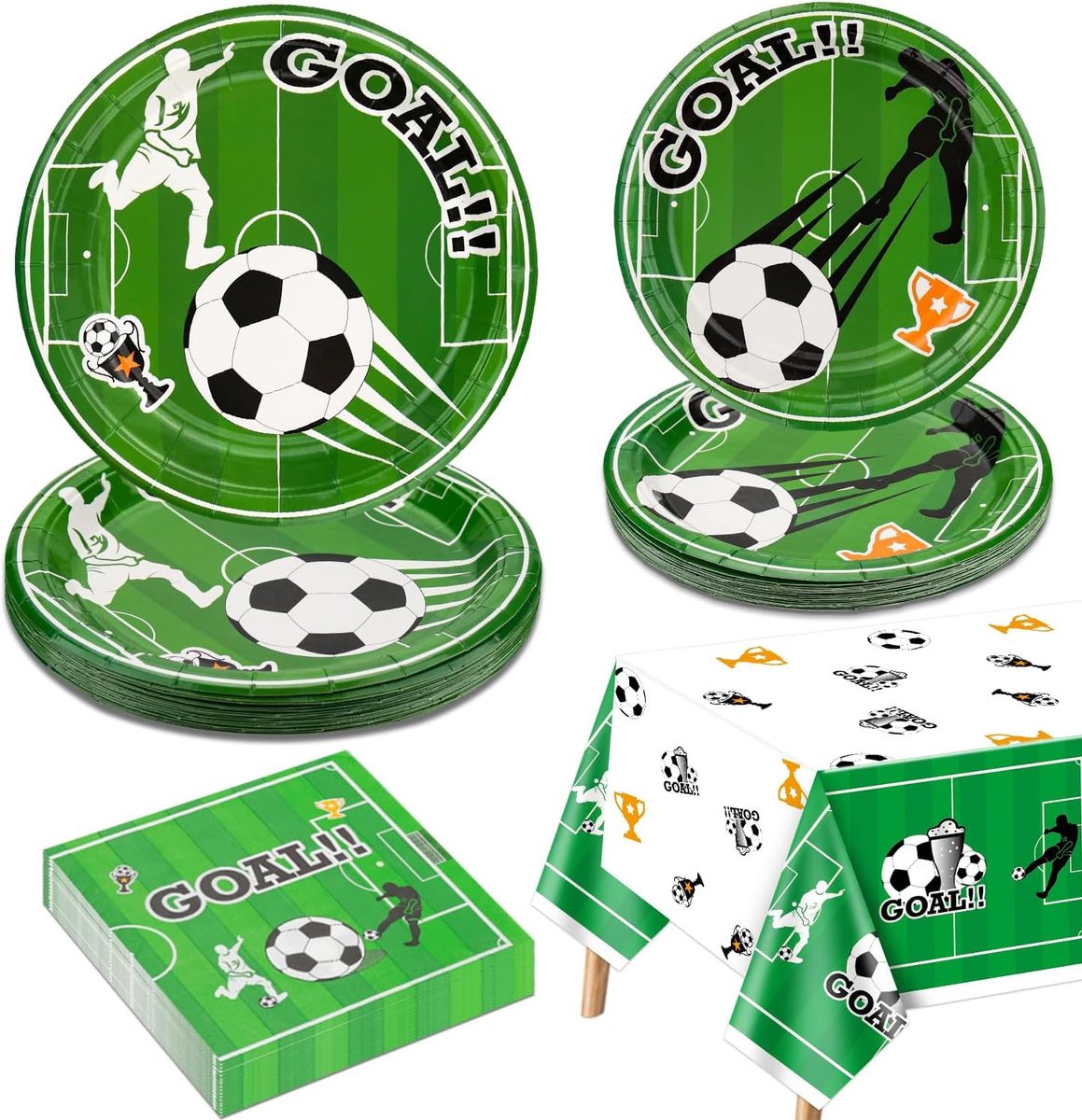 Voetbalfeestdecoraties voor 20 gasten - serviesset inclusief papieren borden, tafelkleed, servetten voor jongens, sportthema, verjaardagsfeestje of babyshower