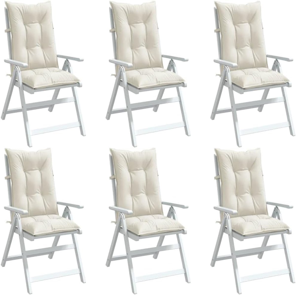 Zitkussens met hoge rugleuning, 6 stuks, melange crème, 120 x 50 x 7 cm, stof, comfortabele outdoor zitkussens met uv-bescherming en antislip design voor tuinmeubelen, zachte bekleding
