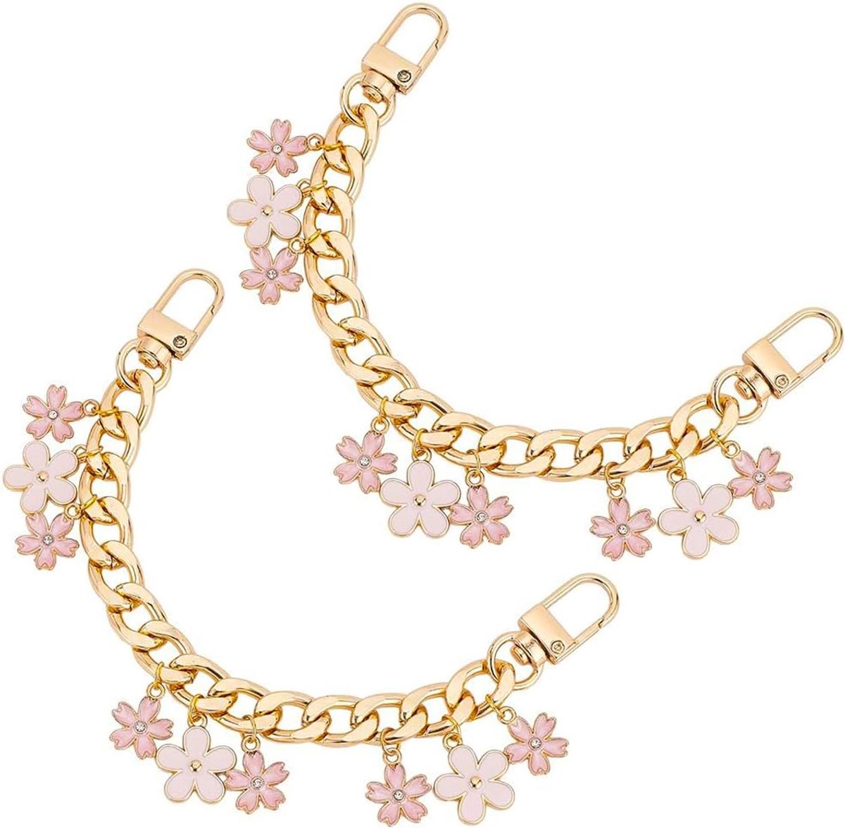 2 stuks portemonneeketting met schattige roze bloem, korte handtasketting met verlengketting voor handtassen, schoudertassen en crossbodytassen