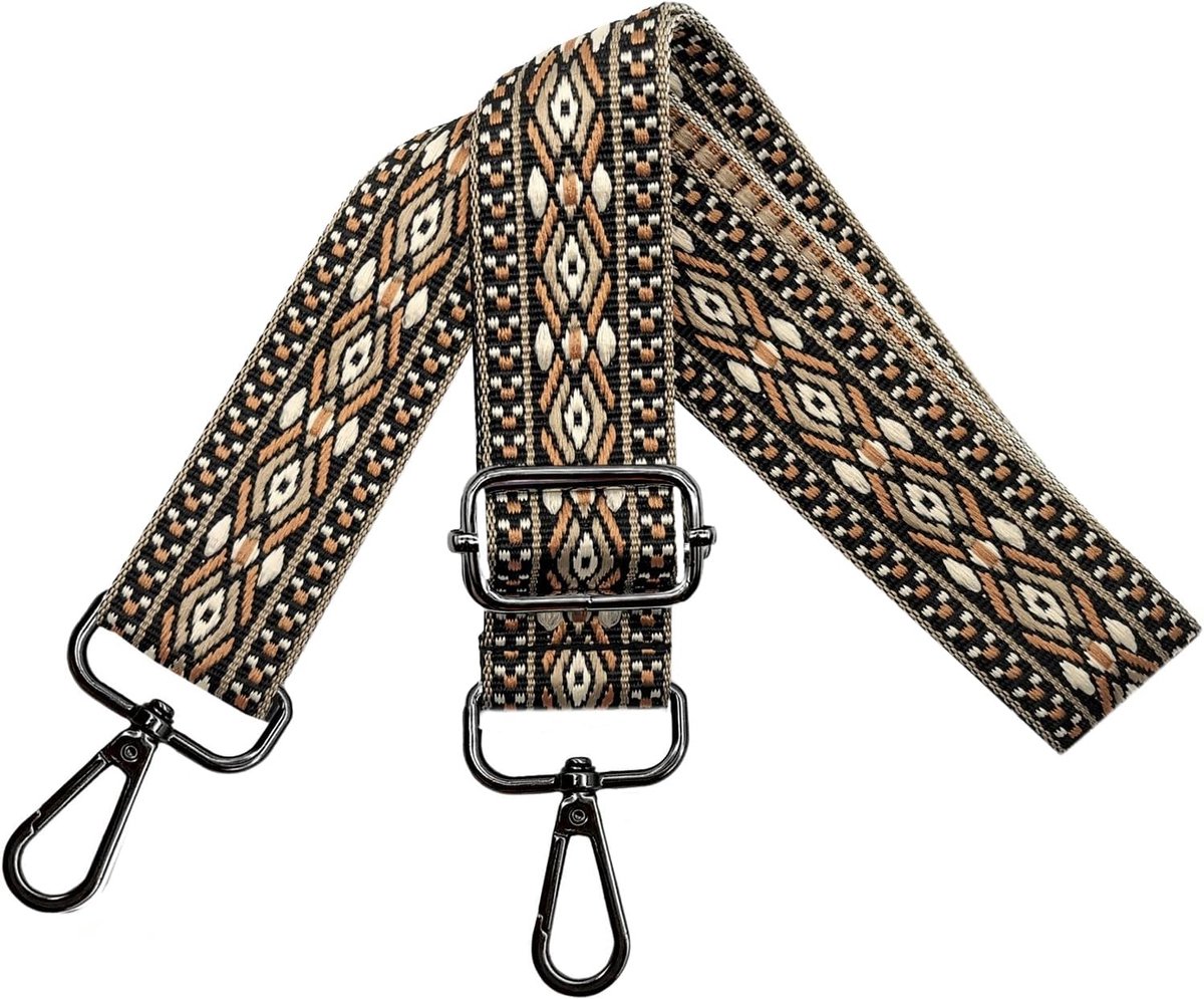 Schouderriem voor tassen, draagriem voor dames, tasriem om te wisselen, tasriem breed 3,8 cm met zilveren karabijnhaak, schouderriem voor schoudertas, handtassen, kleurrijk, N