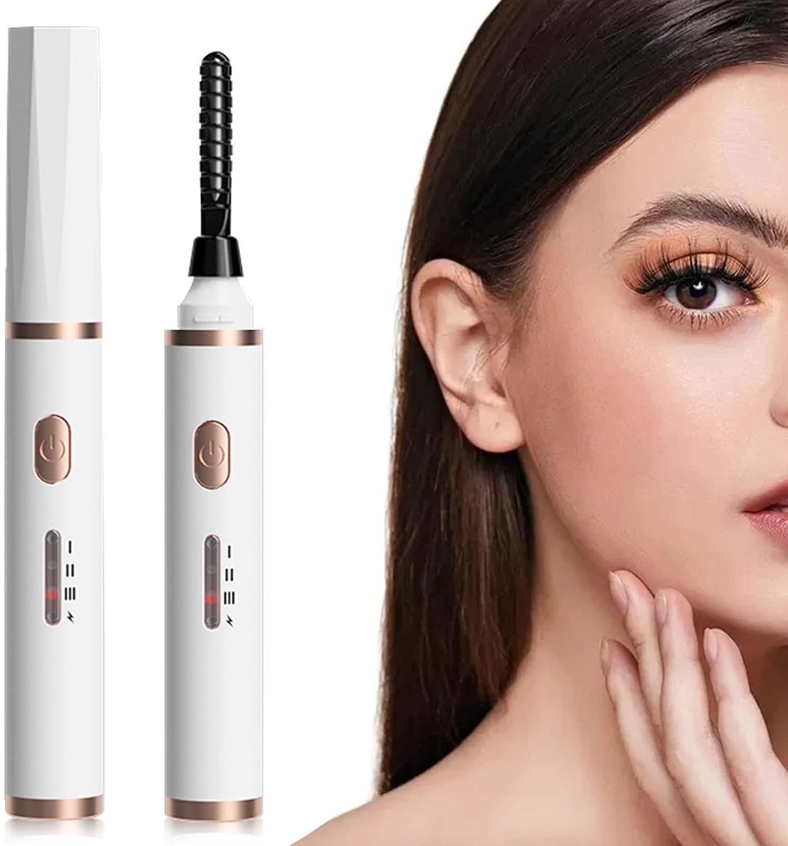 Verwarmde wimpertang, elektrische wimpertang, USB-oplaadbaar, verwarmde wimpertang met 3 temperaturen, draagbare elektrische wimpertang, duurzame wimperlifting-kit voor alle wimpers, wit