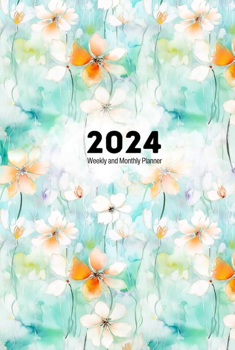 Weekly and Monthly Planner (6" x 9"): Jan-Dec 2024 With Light, White and Orange Floral Cover