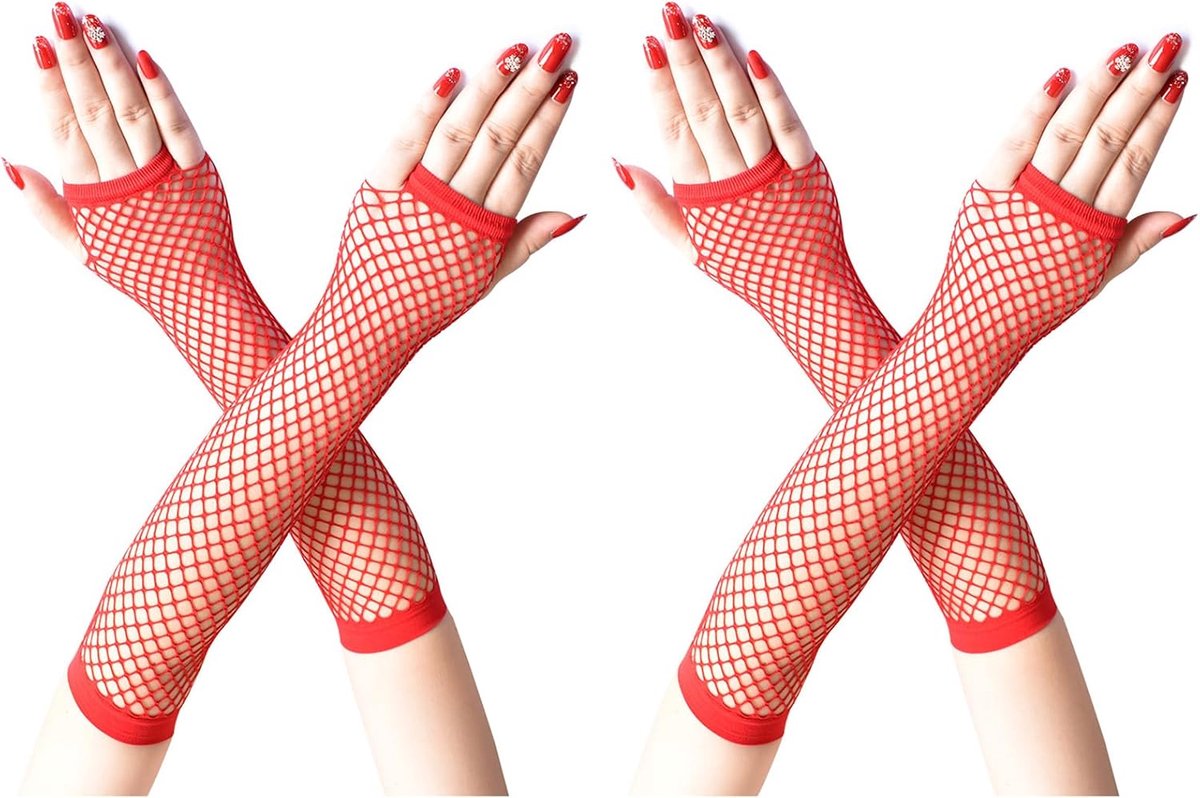 2 Paar vingerloze Fishnet Handschoenen 80s Handschoenen voor Vrouwen Rekbare Mesh Handschoenen Nylon Holle Handschoen voor Dance Halloween Party