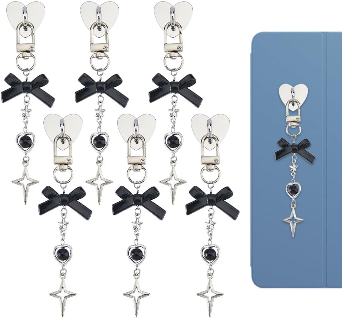 Charmante telefoonhanger 6 stuks - kunststof en metaal - schattige strik en ster - geschikt voor e-reader en smartphone