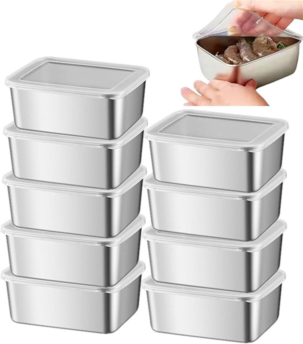 9PCS roestvrij staal stapelen voedselcontainers met deksels, herbruikbare containers voor maaltijdvoorbereiding, roestvrij staal