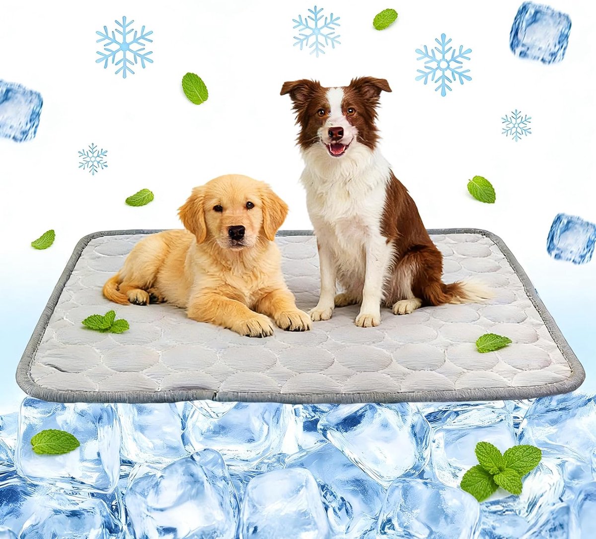 Koelmat voor honden, 100 x 70 cm, zelfkoelende hondenmat, zomerkoelkussen, hondenmat voor thuis, onderweg of in de auto (grijs, XL-100 x 70 cm)