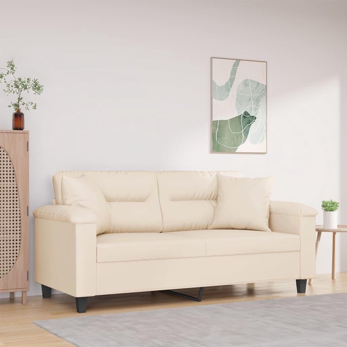2-zitsbank met kussen, beige, 140 cm, microvezelweefsel, zitmeubel, modern design, metalen frame, robuuste stabiliteit, dikke bekleding, comfortabel zitvlak, decoratief