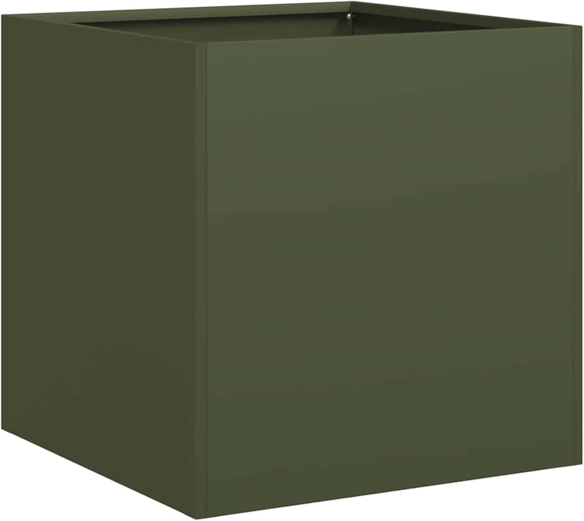 Plantenbak, olijfgroen, 40 x 40 x 40 cm, koudgewalst staal, bloempot, groot plantenbed, tuinplant voor bloemen, balkon, terras, tuin, binnen, buiten, 860664