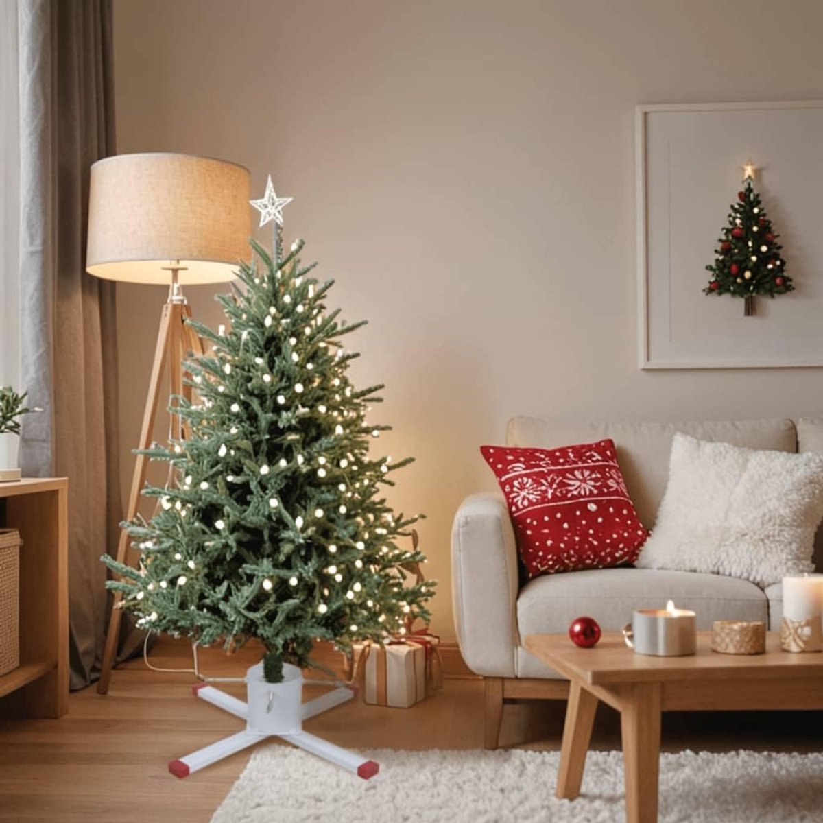 Kerstboomstandaard, metalen boomhouder voor 2,6 m bomen, wit