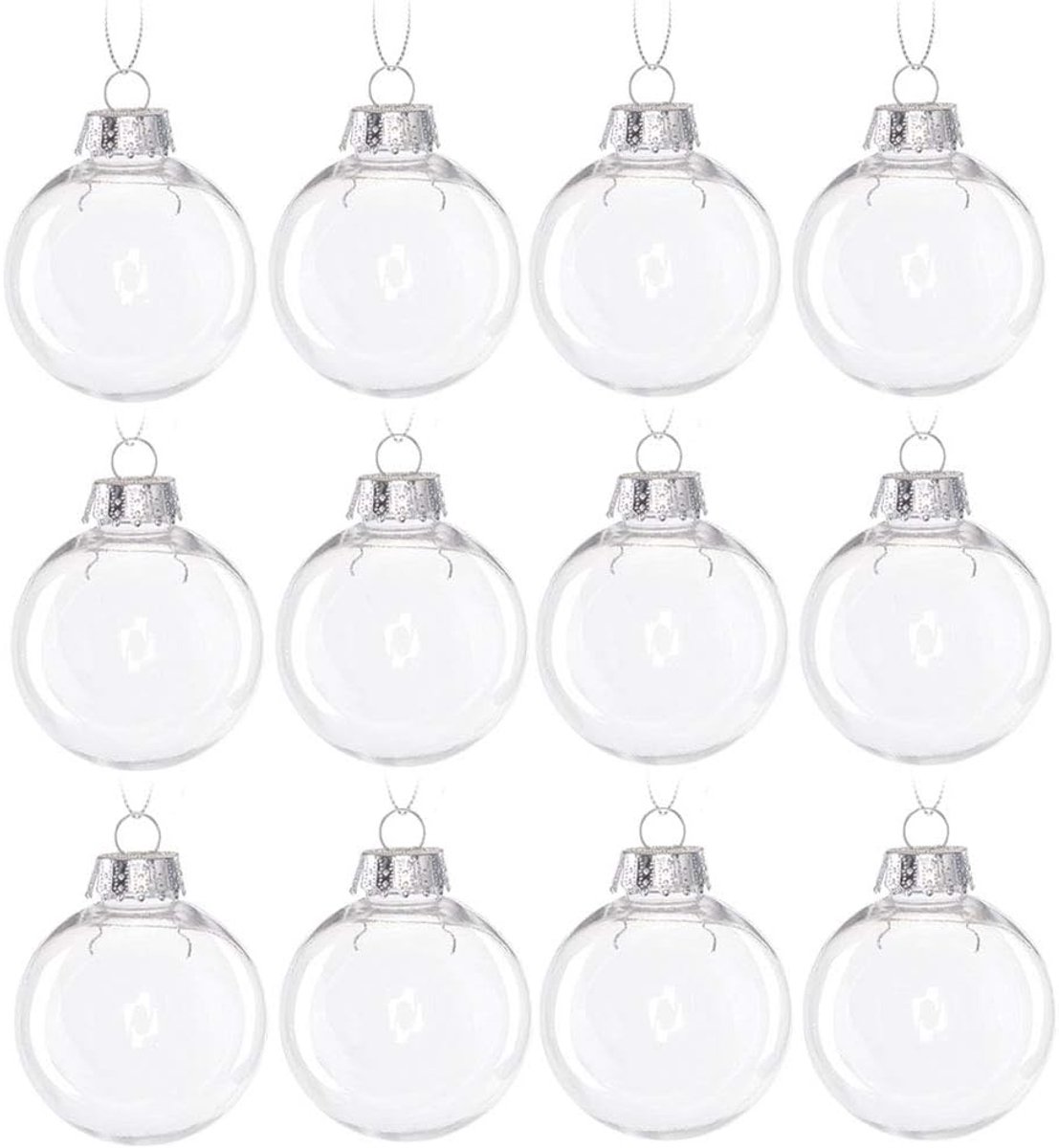 Pack van 12 doorzichtige plastic acryl kerstballen 60mm