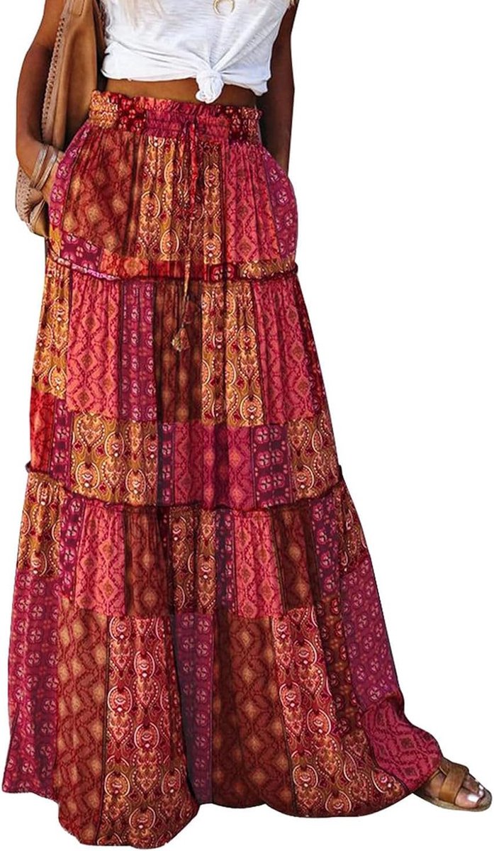 Boheemse Maxi Rok Met Laagjes Zomer Strand Rok Casual Bloemenprint