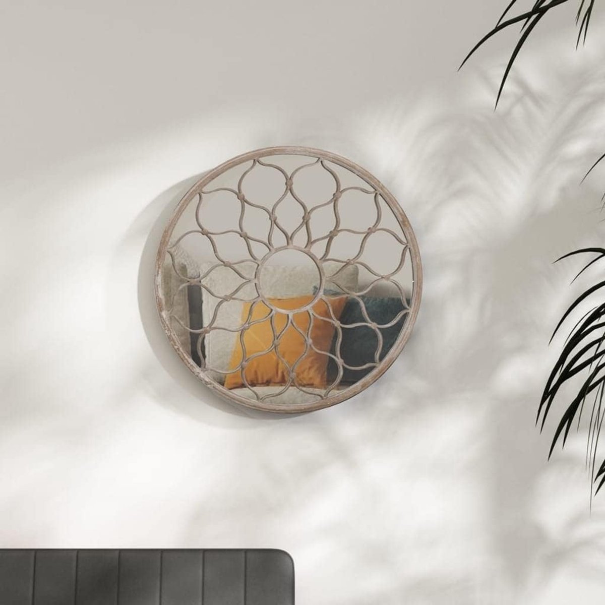 Spiegel met ijzeren frame 60 x 3 cm voor binnenshuis decoratief bloemendesign wandspiegel