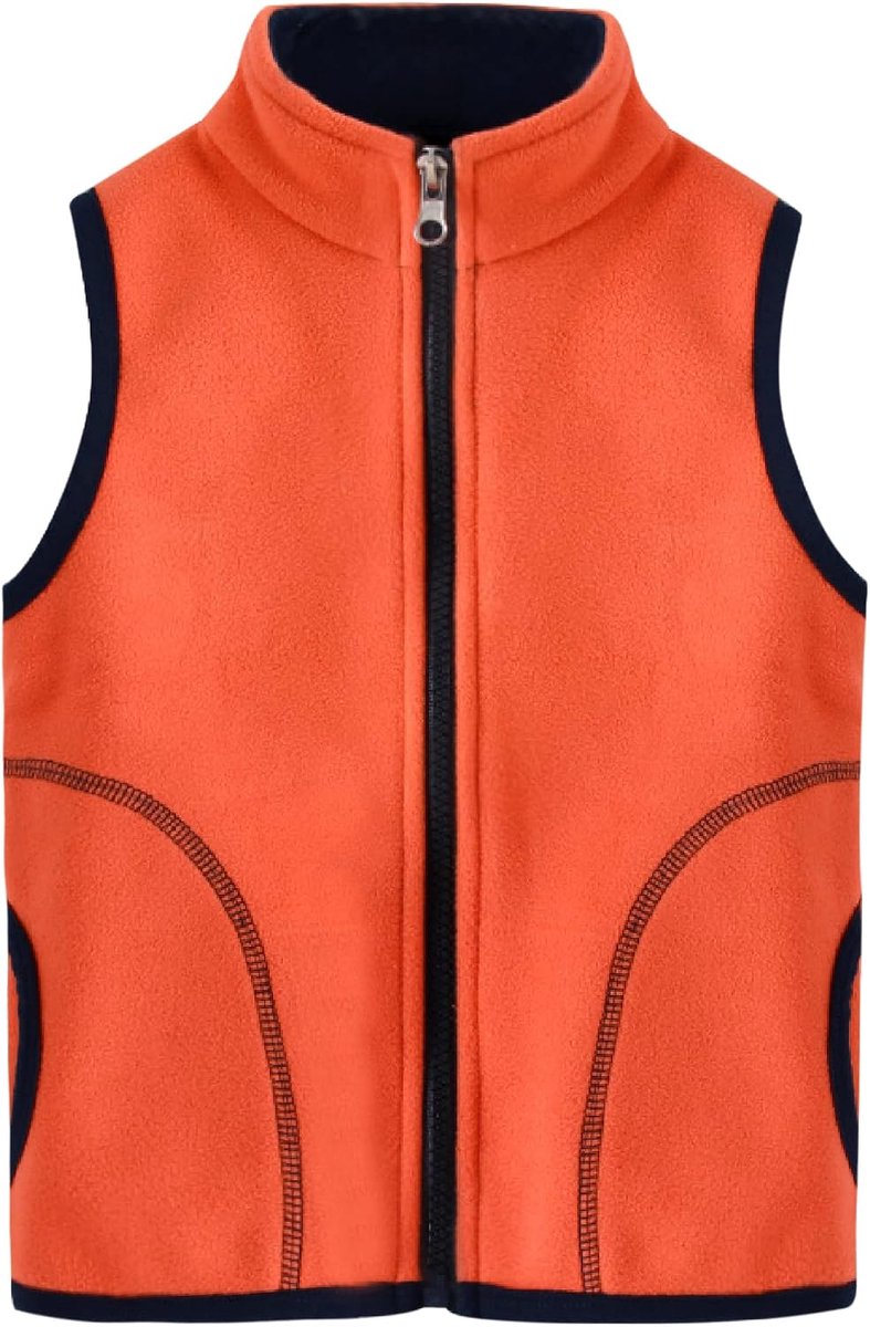 Fleecevest voor kinderen, jongens, meisjes, opstaande kraag, ritssluiting, dubbellaags polar fleece, mouwloos kinderjack, effen