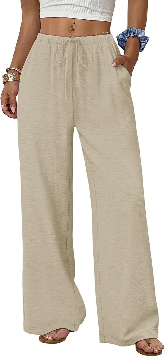 Broek Dames Zomer Elegant met Zakken en Trekkoord Losse Pasvorm Lange Broeken voor Dames Mode Koel