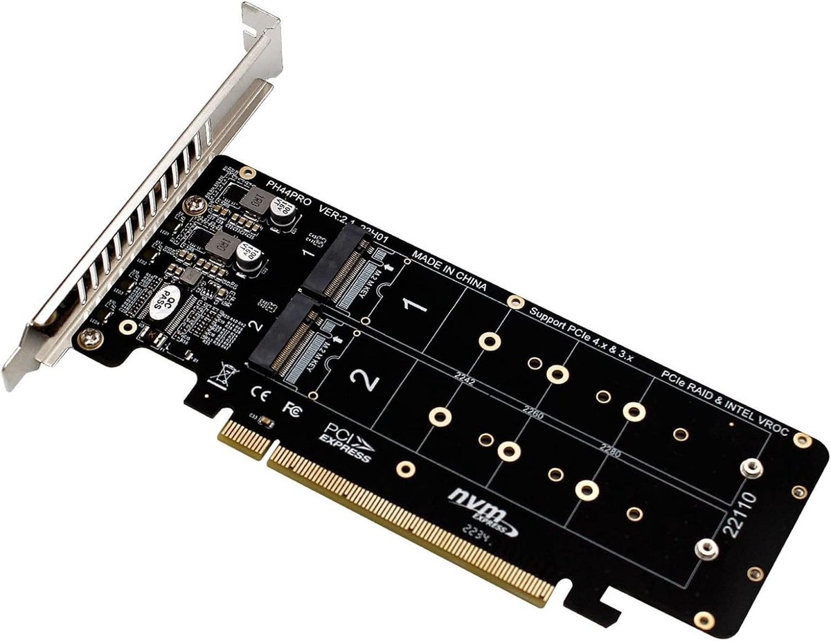 NVME PCIe Adapter M.2 M-key - 4 in 1 - met montagebeugel - voor desktop moederbord - hardeschijf uitbreiding