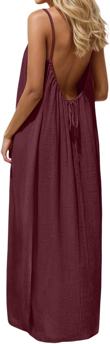 Rückenfreies Cami Kleid Damen Lang Ärmellos Sommerkleid Sommer Lässig Rückenfrei Kleid Maxikleid für Strand Locker Atmungsaktive Strandkleid mit Spaghettiträger Fließendes Freizeitkleid 2026