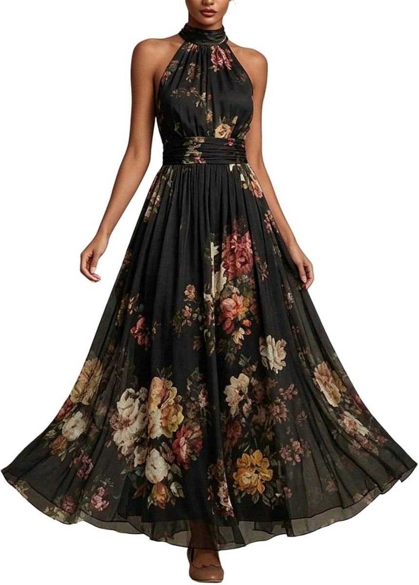 Sommerkleid Damen Abendkleid Damen Lang Schulterfrei Cocktailkleid A Linie Tüll Abschlusskleid Elegant Für Hochzeit Maxi Ballkleid Festliche Abiballkleider Frauen Blumen Muster Kleid